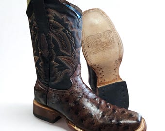 Ostrich Print Square Toe Boots