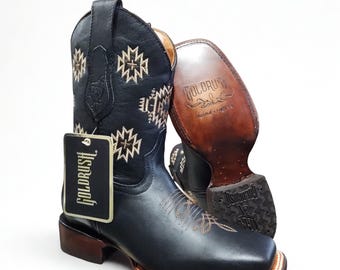 Wide Fit Calf Black Cowgirl Square Toe Boots/Bota Vaquera