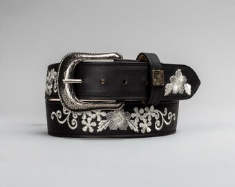WOMENS FLOWER EMBROIDERED Western Cowgirl Cowboy Leather  display picture 1