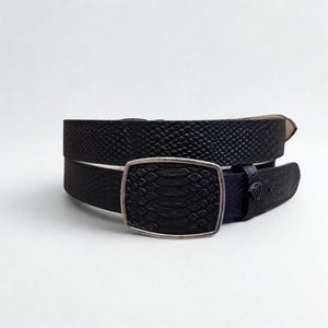 Men Black Python Print Cowboy Belt Cinto de PITON IMT