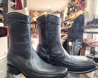 Vintage Tony Lama Black Leather and Python Snake Skin Cowboy