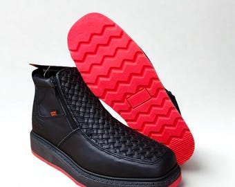 Leather Braided Square Toe Shoe Red Sole  Zappato de Petatillo Suela Rojo