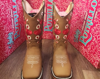 Women Rose Brown Rodeo Cowgirl Square Toe Boots