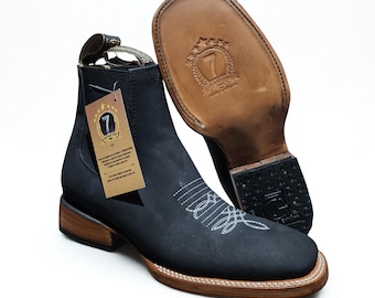 Black Square Toe Ankle Boots Botin de Nubuck