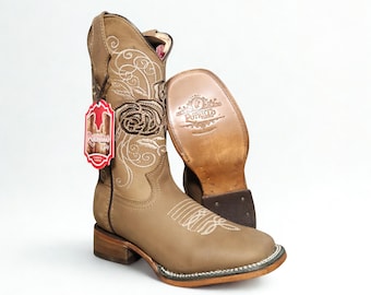 Glitter Flower Cowgirl Square Toe Boots/Botas Vaquera