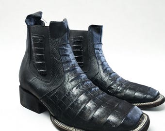 Caiman Print Cowboy Square Toe Ankle Boots Botin de Camian IMT