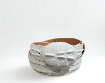 White Crocodile Print Leather Belt Cinto de Crocodile imt