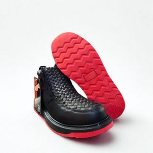 Round Toe Leather Double Zipper Basketweave Boot/ Petatillo Suela Roja