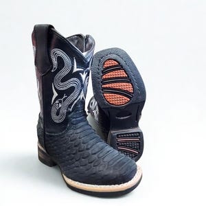 Kids Black Cowboy Snake Print Boots Bota de Nino PITON IMT