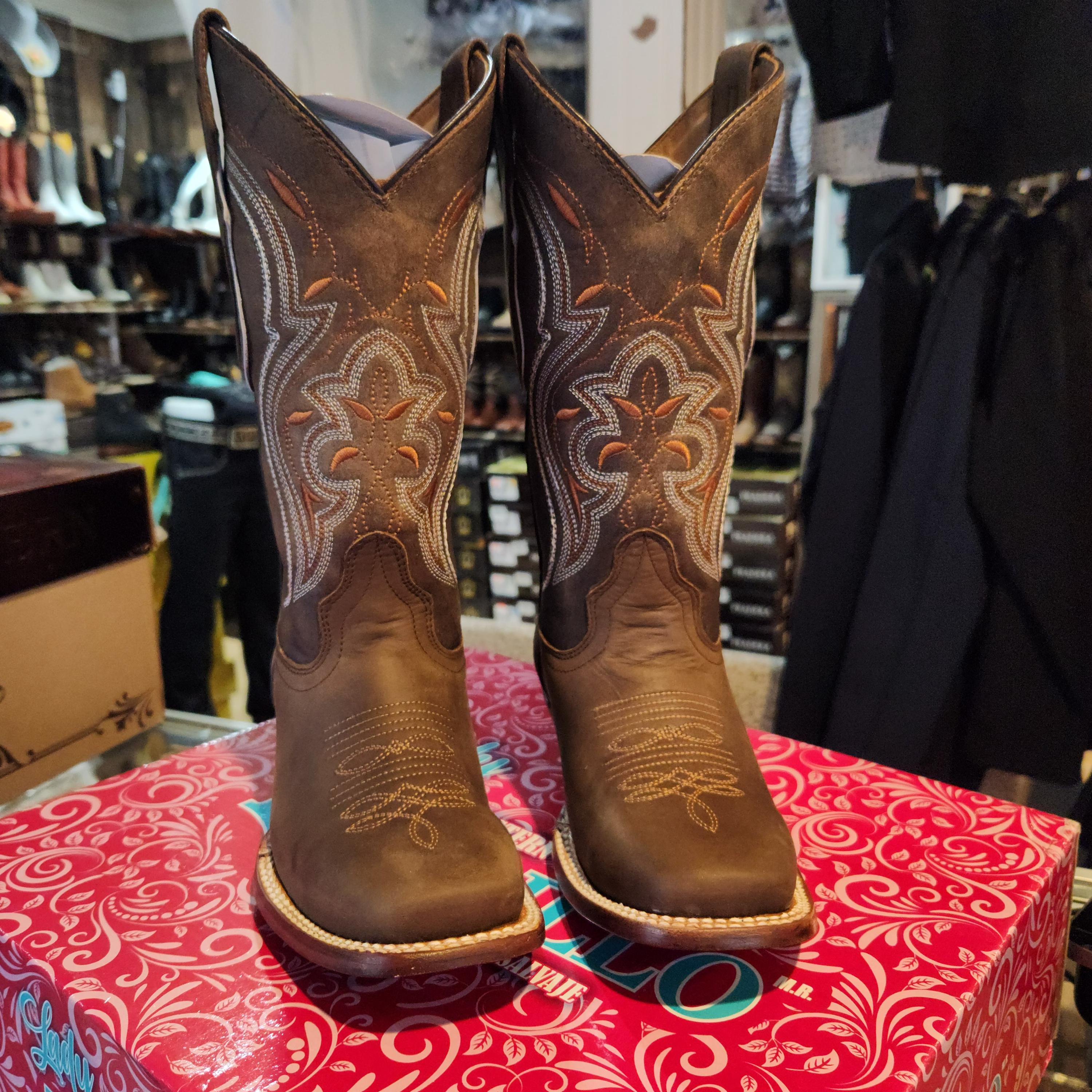 Women Dark Brown Rodeo Cowgirl Square Toe Boots Size