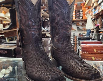 Brown Python Square Toe boots