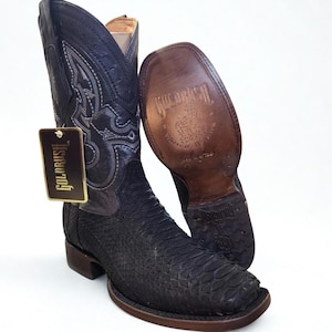 Black Python Square Toe boots Bota de PITON