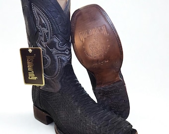 Black Python Square Toe boots Bota de PITON