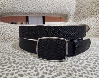 Men Black Python Print Cowboy Belt Cinto de PITON IMT