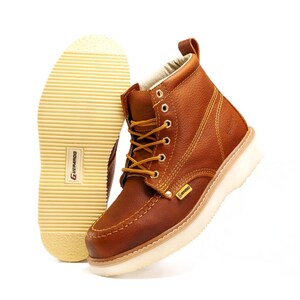Moc Toe Work Boot Lace Up Lightweight Wedge sole