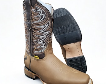 Men Brown Genuine Leather Cowboy Boots/Bota Vaquero Cafe
