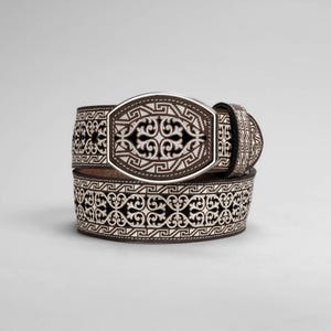Western Leather Artisanal Embroidery Cowboy Cinto de Hombre Blanco