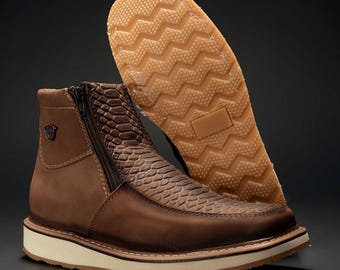 Python Print Square Toe Zip up Boot Bota de PITON IMT