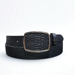 Men Black Python Print Cowboy Belt Cinto de PITON IMT