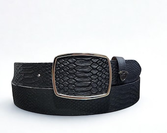 Men Black Python Print Cowboy Belt Cinto de PITON IMT