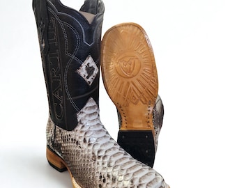 Natural Python Square Toe boots Bota de PITON