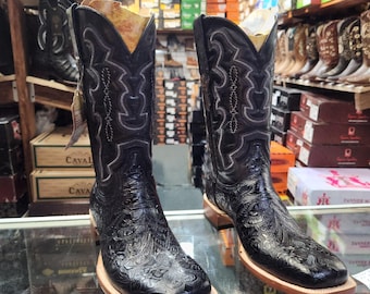 Tanner Mark Men Black  Cowboy Square Toe Boots Negro Bota Rodeo