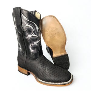 Black Python Leather Cowboy Square Toe Boots
