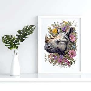Rhino Floral Botanical Art Print – Digital Download