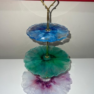 Handmade 3-Tier Resin Cake Stand – Elegant Floral Design – Wedding, Party, Home Decor – Unique Gift Idea