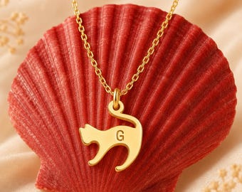 Personalized Cat Necklace, Custom Cat Necklace For Women - Initial Engraved Pet Memorial Animal Boho Jewelry