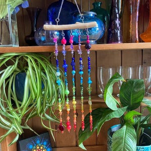 Crystal Rainbow Suncatcher: Beaded Driftwood Window Mobile