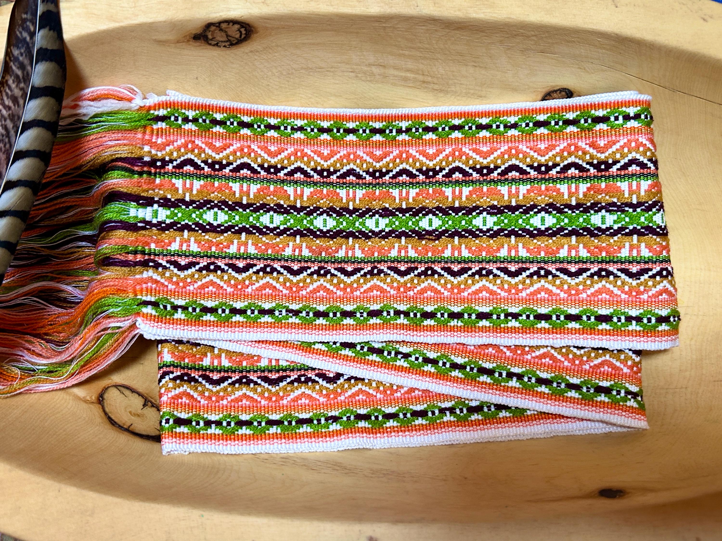 Vintage Hand Woven Geometric Textile Strap Boho Folk Art Pom Pom Sash Multi Woven Belt Handwoven Belts Trim Viking Boho Style Tie Sash  main image 2