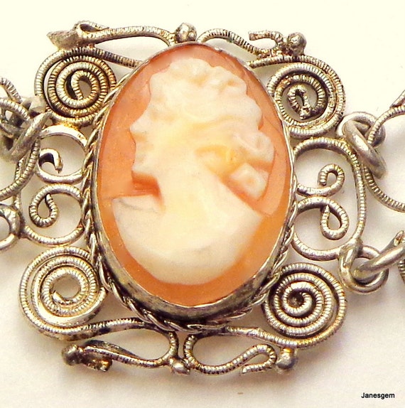 SALE, Antique Cameo Bracelet, Solid 800 Silver, F… - image 5