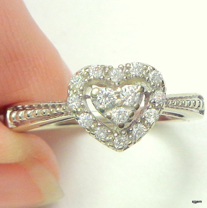 Solid 10k White Gold,White Diamonds,Promise Ring,Pave Setting,Promise Ring,Sweetheart Gift,Diamond Heart,Lady/'s Engagement Ring,Wedding Ring
