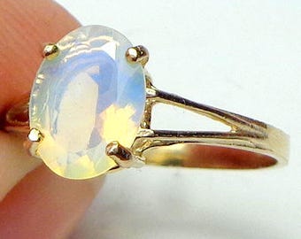 Size 7, Solid 10k Yellow Gold Ring, Ethiopian Welo Opal, Semi-Transparent Color Play Stone, Yellow, Lavender, Blue, Green, Peach Fire, OOAK
