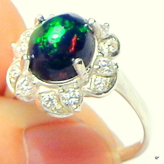 Size 7, Black Welo Opal Ring, Natural Gemstone,Amazing Color Play,Blue,Green,Yellow,Red,Orange Fire,Genuine Ethiopian Opal, Fine Jewelry