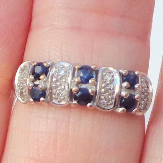 Sz 5 1/2, Solid 9K Gold Ring, Blue Sapphire, Diam… - image 2