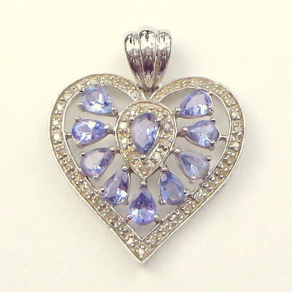 Solid 10k White Gold, Pendent, Tanzanite, & Diamo… - image 2