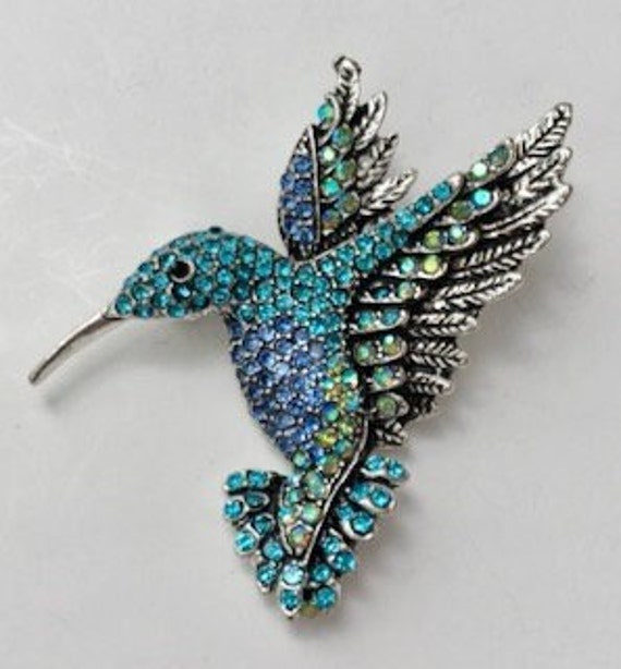 Crystal Hummingbird Pendent, Brooch, Shades of Blu