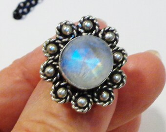 sz 6-Rainbow Moonstone Sterling Silver Ring