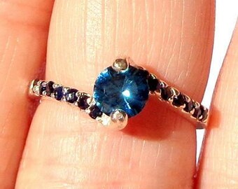 Sz 6.75, London Blue Topaz, Blue Sapphire, Sterling Silver Ring, Delicate Setting, Promise Ring, Engagement Ring, OOAK