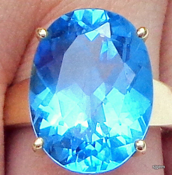 Sz 7.25, Huge Blue Topaz, Solid 10k Yellow Gold R… - image 4