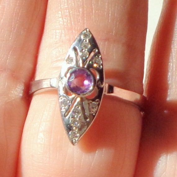 Antique Amethyst, Solid 14K White Gold Marquise R… - image 1