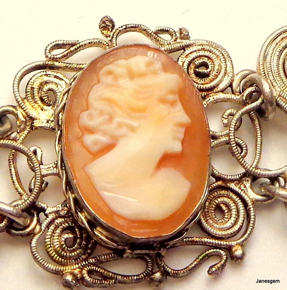 SALE, Antique Cameo Bracelet, Solid 800 Silver, F… - image 3