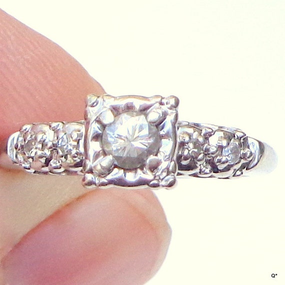 Size 5, 14k White Gold, Diamond Ring, Pristine Co… - image 1