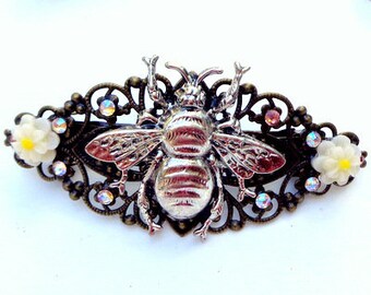 Honey Bee Crystal Barrette, Filigree Barrette, Swarovski Crystal, Hair Jewelry, Vintage Wedding Fashion, Bridesmaid Gift, Sexy Hair Jewelry