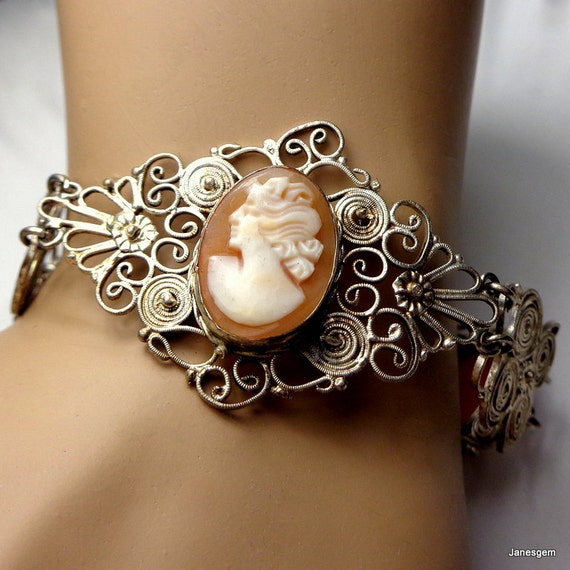 SALE, Antique Cameo Bracelet, Solid 800 Silver, F… - image 2