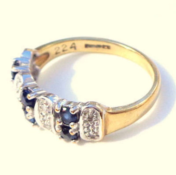 Sz 5 1/2, Solid 9K Gold Ring, Blue Sapphire, Diam… - image 3