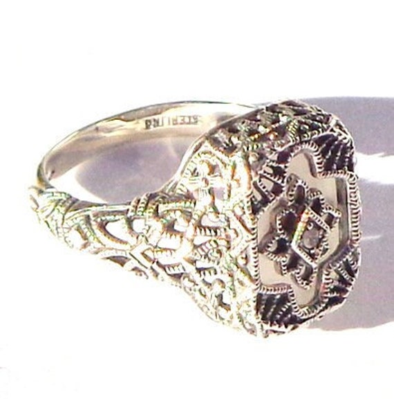 Size 6 & 7, Vintage Camphor Glass Ring, Sterling … - image 1