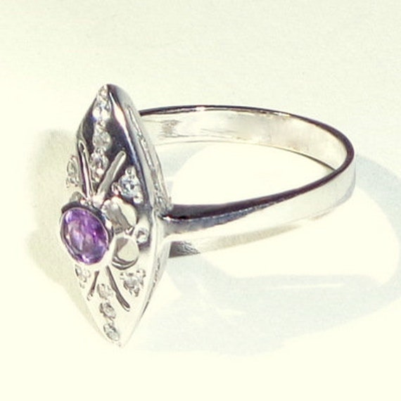 Antique Amethyst, Solid 14K White Gold Marquise R… - image 2